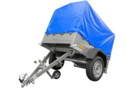 Remolque basculante de carga ligero Garden Trailer 150 KIPP 150×106 750 KG con toldo azul